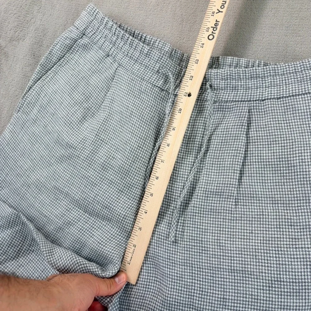 TODD SNYDER Straight Fit 100% Linen Beach Pants Grey Houndstooth Men Medium $395